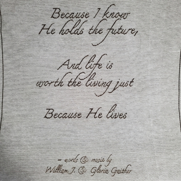 Gaither Woven Wall Tapestry "Because He Lives" Made In USA NWT 26" x 36" - Picture 3 of 12